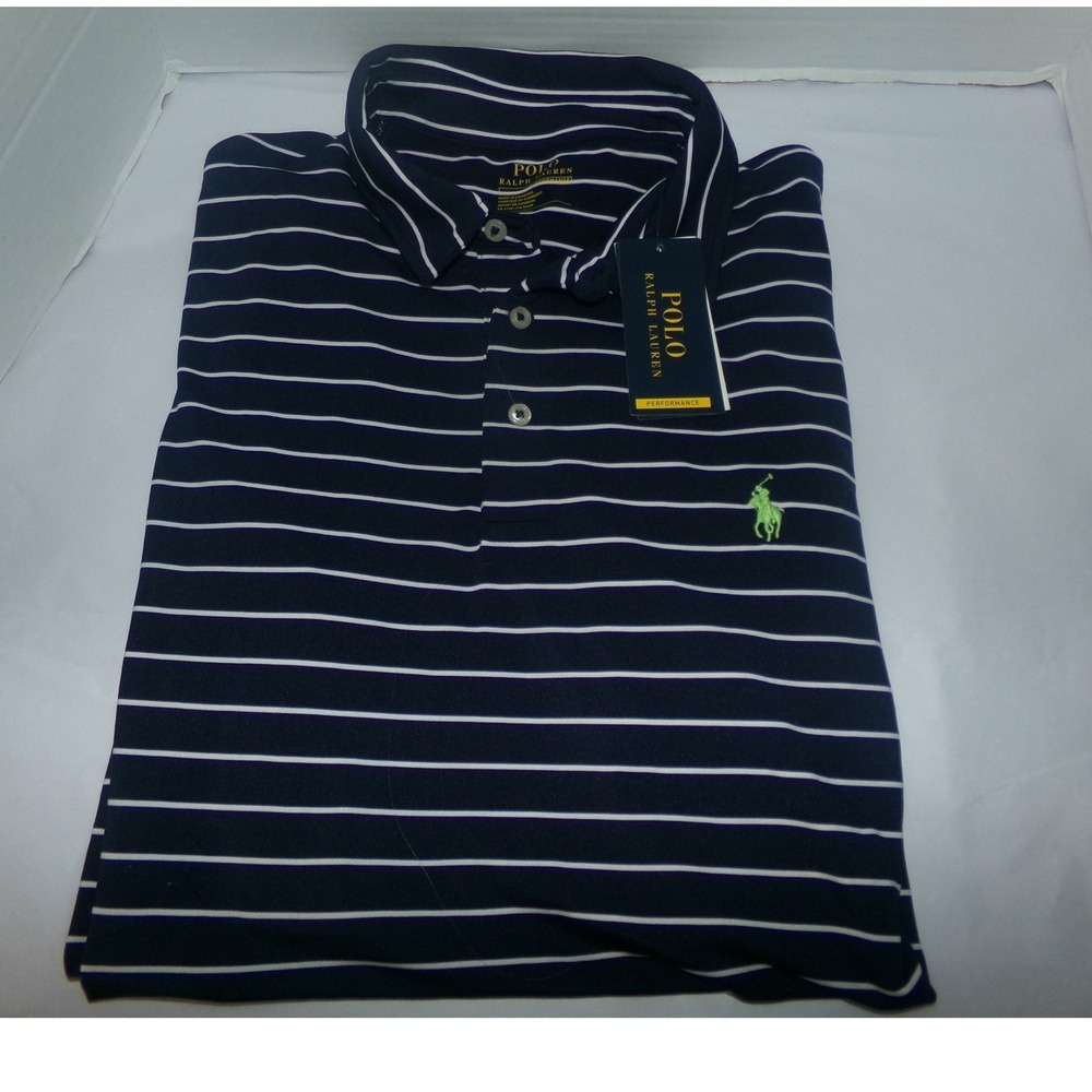 Polo Ralph Lauren Performance Mens LRG Navy White Striped Polo Shirt NWT